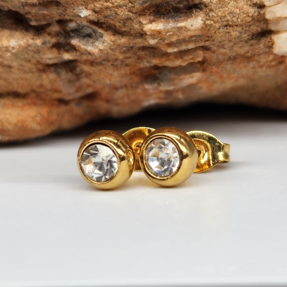 Bee 14 kt Gold plated white Zirconia Crystals Small  Pettite Minimalist Earrings